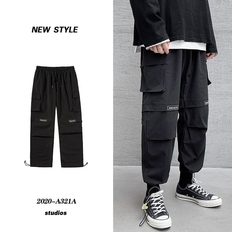 Overalls Men’’s Plus Bulky Loose Legged Pants Fashion Brand Summer Casual Hip Hop Wide Leg Pants - 1black / 2XL