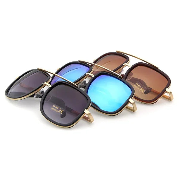 Oversized Designer Sunglasses - Gold Frame Mirror Shades for Men & Women