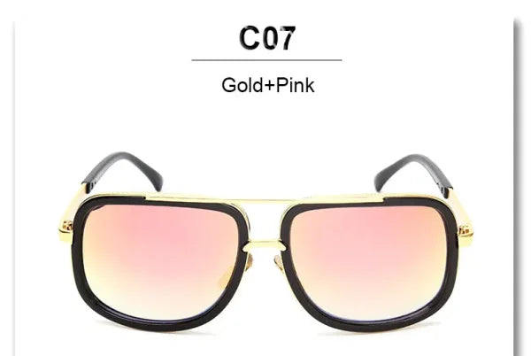 Oversized Designer Sunglasses - Gold Frame Mirror Shades for Men & Women - YD07a Gold Pink