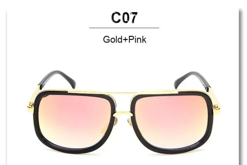 Oversized Designer Sunglasses - Gold Frame Mirror Shades for Men & Women - YD07a Gold Pink