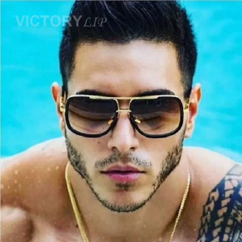 Oversized Designer Sunglasses - Gold Frame Mirror Shades for Men & Women