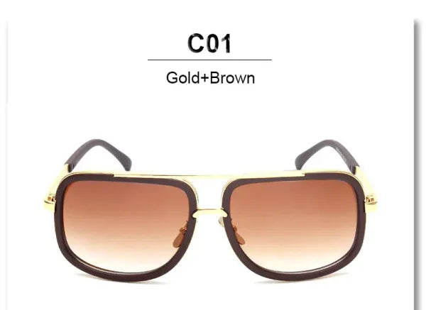 Oversized Designer Sunglasses - Gold Frame Mirror Shades for Men & Women - YD07a Gold Brown