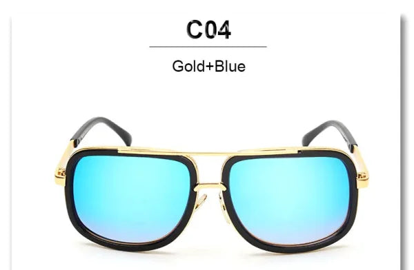 Oversized Designer Sunglasses - Gold Frame Mirror Shades for Men & Women - YD07a Gold Blue