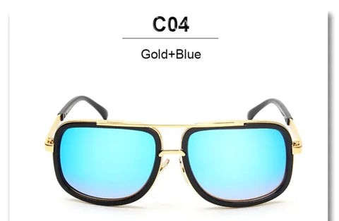 Oversized Designer Sunglasses - Gold Frame Mirror Shades for Men & Women - YD07a Gold Blue