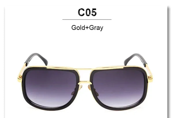Oversized Designer Sunglasses - Gold Frame Mirror Shades for Men & Women - YD07a Gold Gray