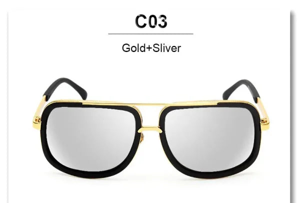 Oversized Designer Sunglasses - Gold Frame Mirror Shades for Men & Women - YD07a Gold Silver