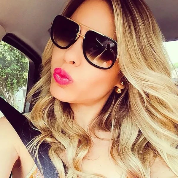 Oversized Designer Sunglasses - Gold Frame Mirror Shades for Men & Women