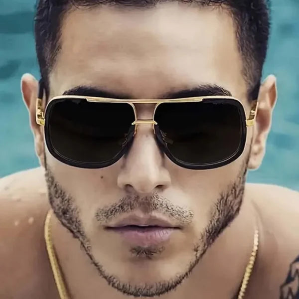 Oversized Flat Top Square Sunglasses – Unisex Gold Mirror Shades