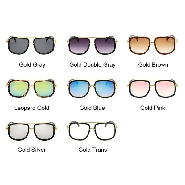 Oversized Flat Top Square Sunglasses – Unisex Gold Mirror Shades