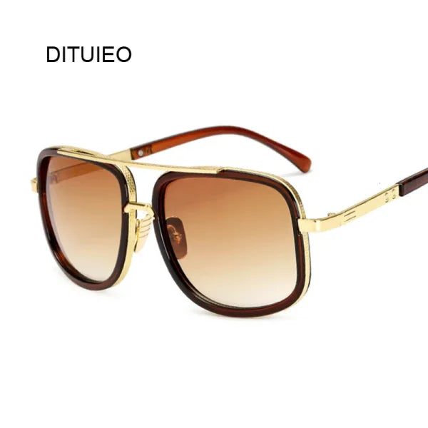 Oversized Flat Top Square Sunglasses – Unisex Gold Mirror Shades