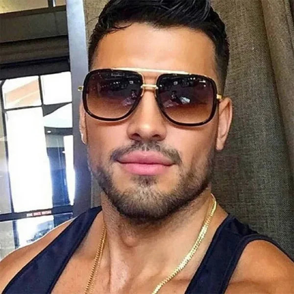 Oversized Flat Top Square Sunglasses – Unisex Gold Mirror Shades
