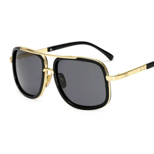 Oversized Flat Top Square Sunglasses – Unisex Gold Mirror Shades - Gold Gray
