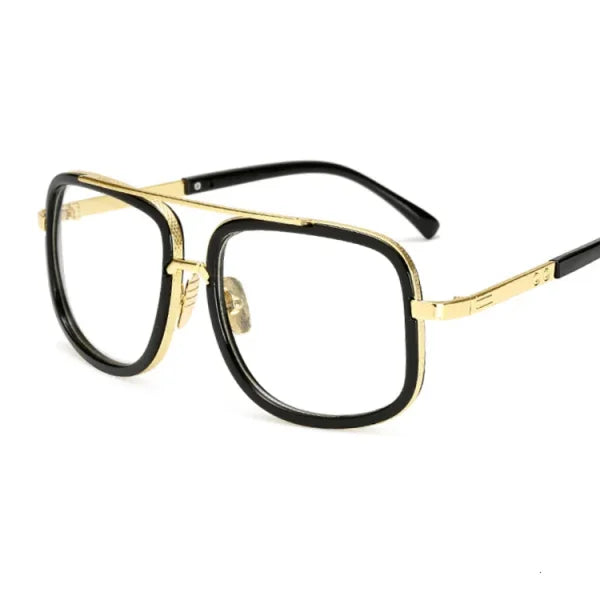 Oversized Flat Top Square Sunglasses – Unisex Gold Mirror Shades - Gold Trans