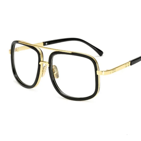 Oversized Flat Top Square Sunglasses – Unisex Gold Mirror Shades - Gold Trans