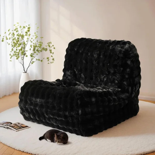 Oversized Giant Beanbag - Plush Faux Fur Lounger Chair for Living Room & Indoor Use - Black / United States