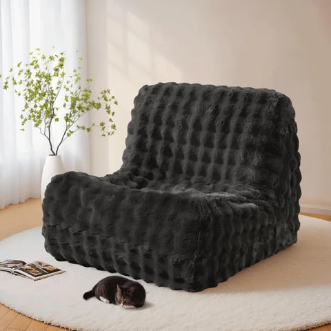 Oversized Giant Beanbag - Plush Faux Fur Lounger Chair for Living Room & Indoor Use - Dark Grey / United States