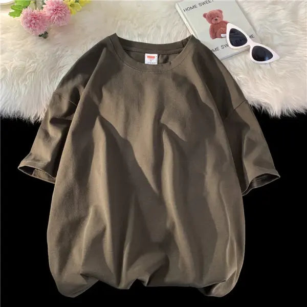 Oversized Summer Short Sleeve Men’s T Shirt New Fashion Solid Loose O-Neck T Shirts Mens Cotton Hip Hop Streetwear Top