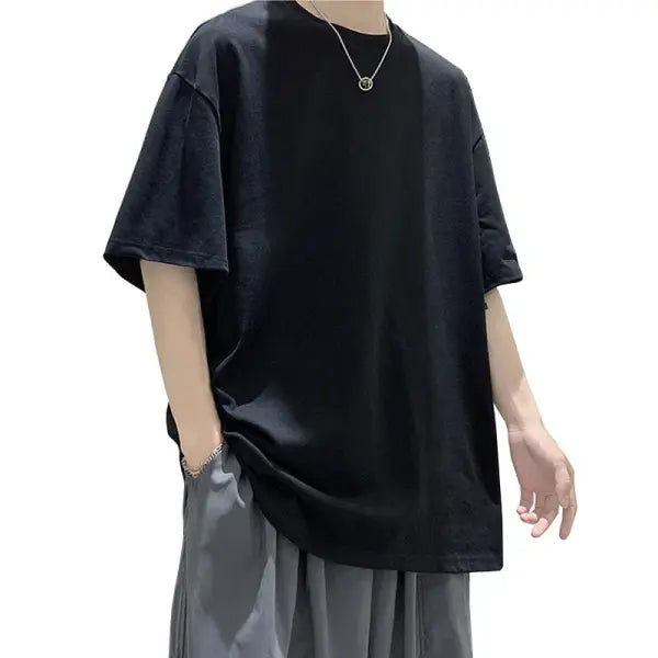 Oversized Summer Short Sleeve Men’s T Shirt New Fashion Solid Loose O-Neck T Shirts Mens Cotton Hip Hop Streetwear Top