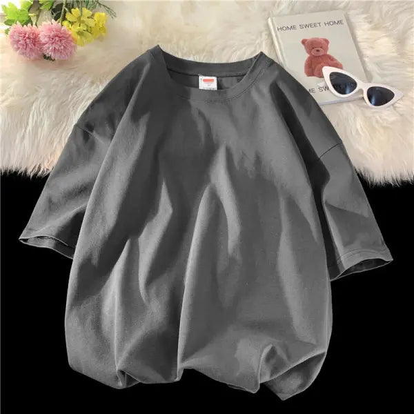 Oversized Summer Short Sleeve Men’s T Shirt New Fashion Solid Loose O-Neck T Shirts Mens Cotton Hip Hop Streetwear Top