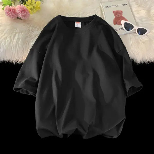 Oversized Summer Short Sleeve Men’s T Shirt New Fashion Solid Loose O-Neck T Shirts Mens Cotton Hip Hop Streetwear Top