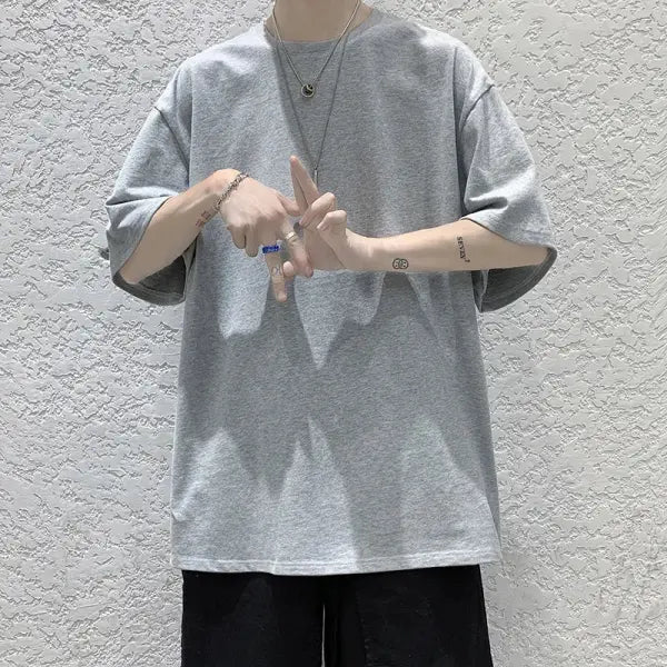 Oversized Summer Short Sleeve Men’s T Shirt New Fashion Solid Loose O-Neck T Shirts Mens Cotton Hip Hop Streetwear Top