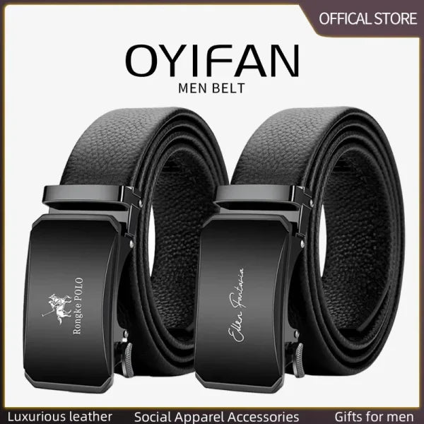 OYIFAN Men’s Genuine Leather Belt – Alloy Buckle Automatic Ratchet Belt - Himpall