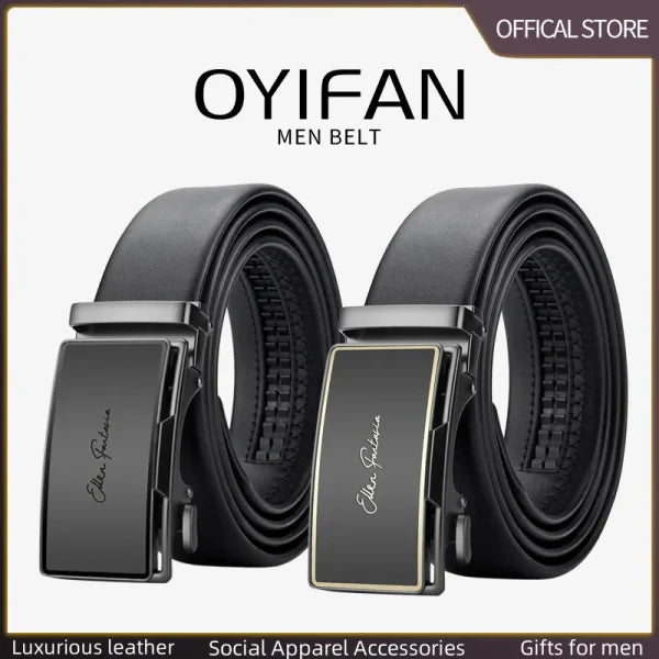 OYIFAN Men’s Genuine Leather Belt – Alloy Buckle Automatic Ratchet Belt - Himpall
