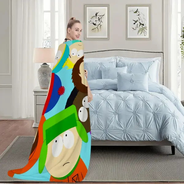 P-park Warm Soft Plush Nap Cartoon Blankets Sofa for Living Room Office Bedroom Home Travel Kid Birthday S-south Gifts