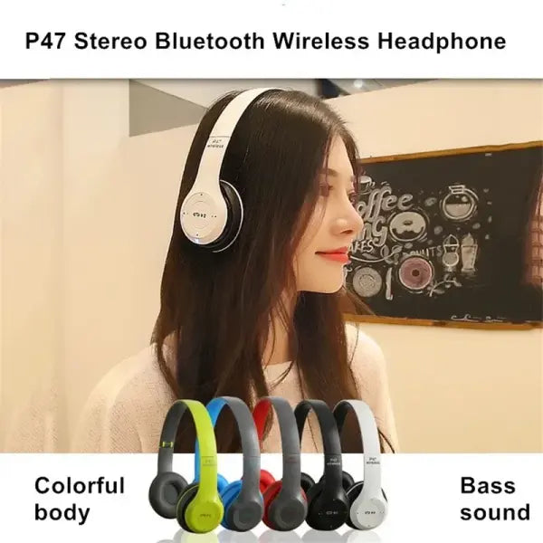 P47 Bluetooth 5.0 Wireless Headphone Foldable HIFI Stereo Bass Earphone Kid Helmet Gift With Mic USB Adaptor For iPhone