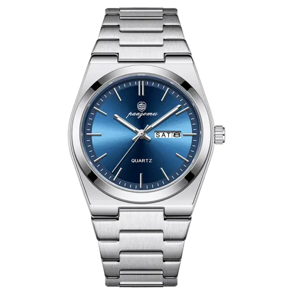 PAAZOMU Luxury Quartz Sport Men Watches Stainless Steel Wristwatch - M930 Silver Blue