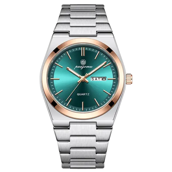 PAAZOMU Luxury Quartz Sport Men Watches Stainless Steel Wristwatch - M930 RoseGold Green