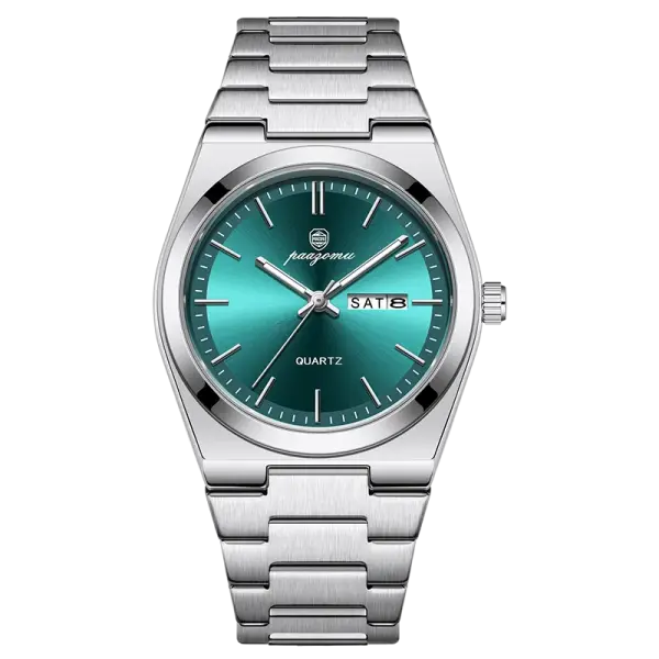 PAAZOMU Luxury Quartz Sport Men Watches Stainless Steel Wristwatch - M930 Silver Green