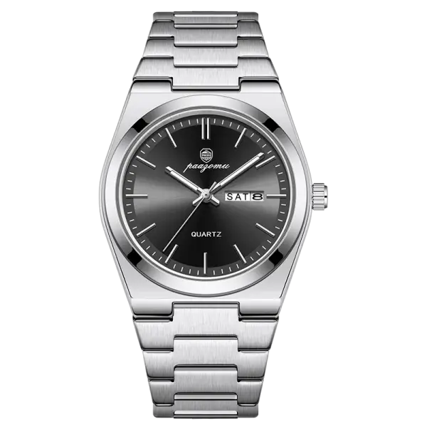 PAAZOMU Luxury Quartz Sport Men Watches Stainless Steel Wristwatch - M930 Silver Black
