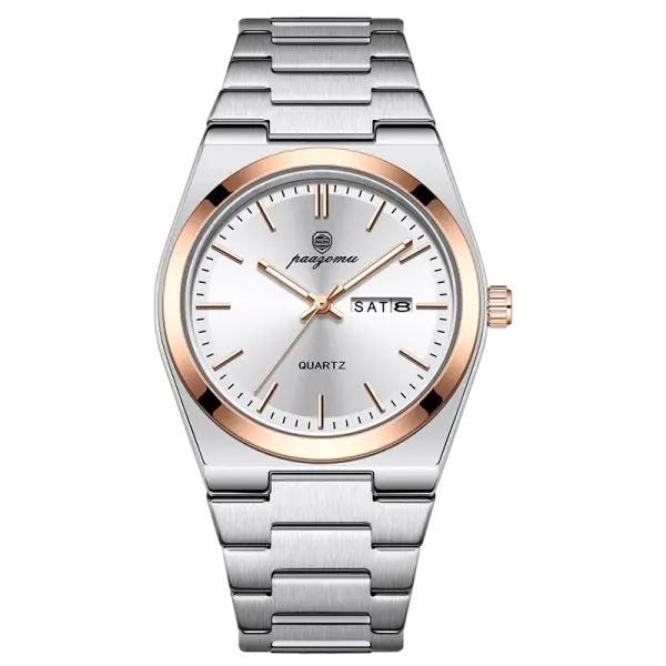 PAAZOMU Luxury Quartz Sport Men Watches Stainless Steel Wristwatch - M930 RoseGold White
