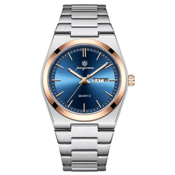 PAAZOMU Luxury Quartz Sport Men Watches Stainless Steel Wristwatch - M930 RoseGold Blue
