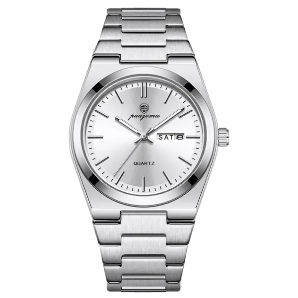 PAAZOMU Luxury Quartz Sport Men Watches Stainless Steel Wristwatch - M930 Silver White