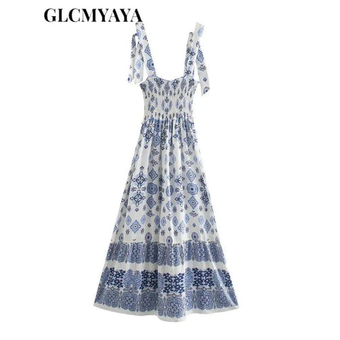 Paisley Dress – Elegant Blue Spaghetti Strap Summer Dress