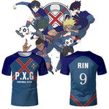Paris X Gen P.X.G Blue Lock Japanese Anime Jersey Football Uniform No.9 Rin Shidou Cosplay T Shirts Customized Name