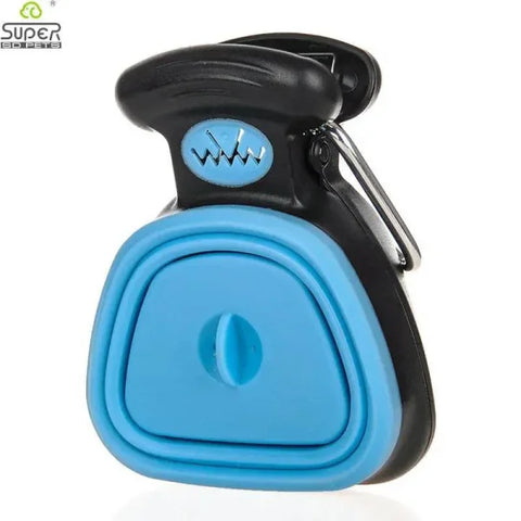 Blue and black PawsClean Dog pet waste bag dispenser with carabiner for easy cleanup