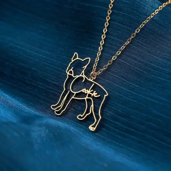 PawsPersona custom Frenchie necklace with gold cat outline pendant