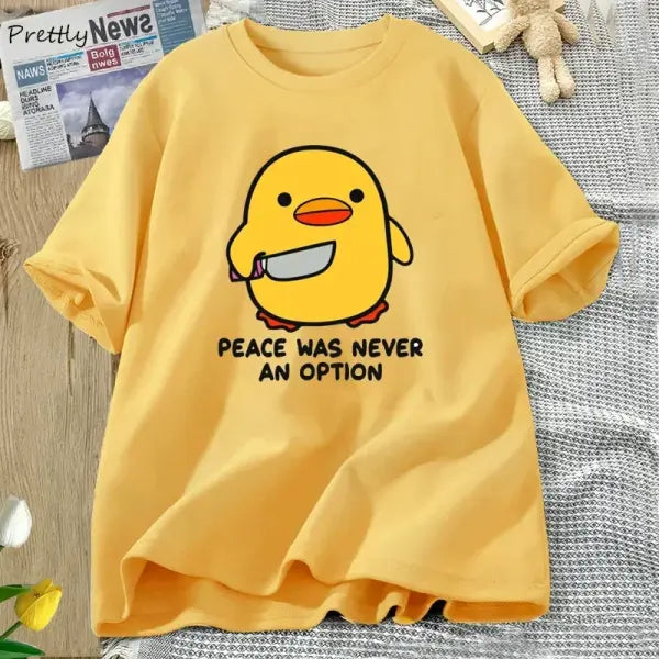 Peace Was Never An Option’ Goose T-Shirt – Funny Chaos Animal Graphic Tee Soft Summer Cotton Short Sleeve Top Aesthetic