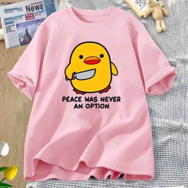 Peace Was Never An Option’ Goose T-Shirt – Funny Chaos Animal Graphic Tee Soft Summer Cotton Short Sleeve Top Aesthetic