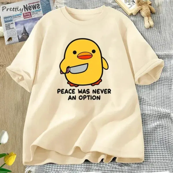 Peace Was Never An Option’ Goose T-Shirt – Funny Chaos Animal Graphic Tee Soft Summer Cotton Short Sleeve Top Aesthetic