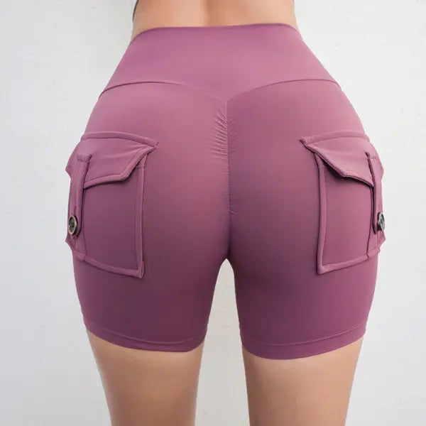 Peach Butt Fitness Shorts Women’s Exercise Three-Quarter Pants Cargo Air Dry Pocket Yoga Tight Lift Summer