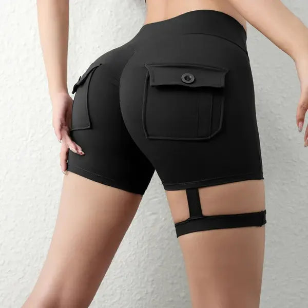 Peach Butt Fitness Shorts Women’s Exercise Three-Quarter Pants Cargo Air Dry Pocket Yoga Tight Lift Summer - Beige / S