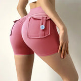 Peach Butt Fitness Shorts Women’s Exercise Three-Quarter Pants Cargo Air Dry Pocket Yoga Tight Lift Summer