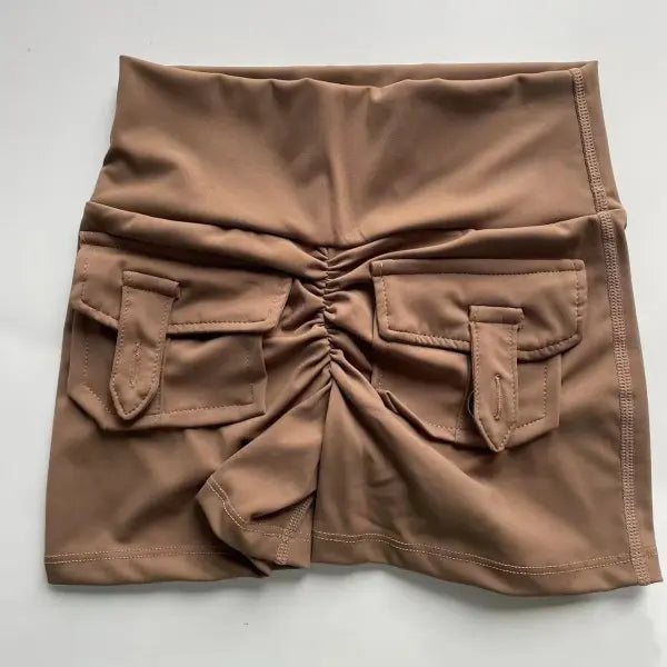 Peach Butt Fitness Shorts Women’s Exercise Three-Quarter Pants Cargo Air Dry Pocket Yoga Tight Lift Summer - Chocolate