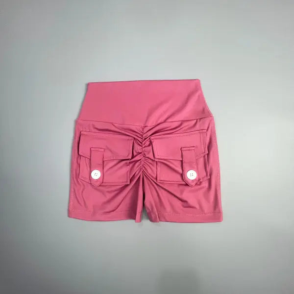 Peach Butt Fitness Shorts Women’s Exercise Three-Quarter Pants Cargo Air Dry Pocket Yoga Tight Lift Summer - Rose red
