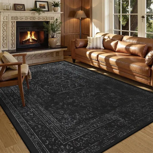 Persian American Black Washable Mat Polyester Retro Living Room Decoration - BS211-Flannel-6 / 60x90cm door mat