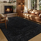 Persian American Black Washable Mat Polyester Retro Living Room Decoration - BS218-Flannel-13 / 100x200cm 39.4x78in